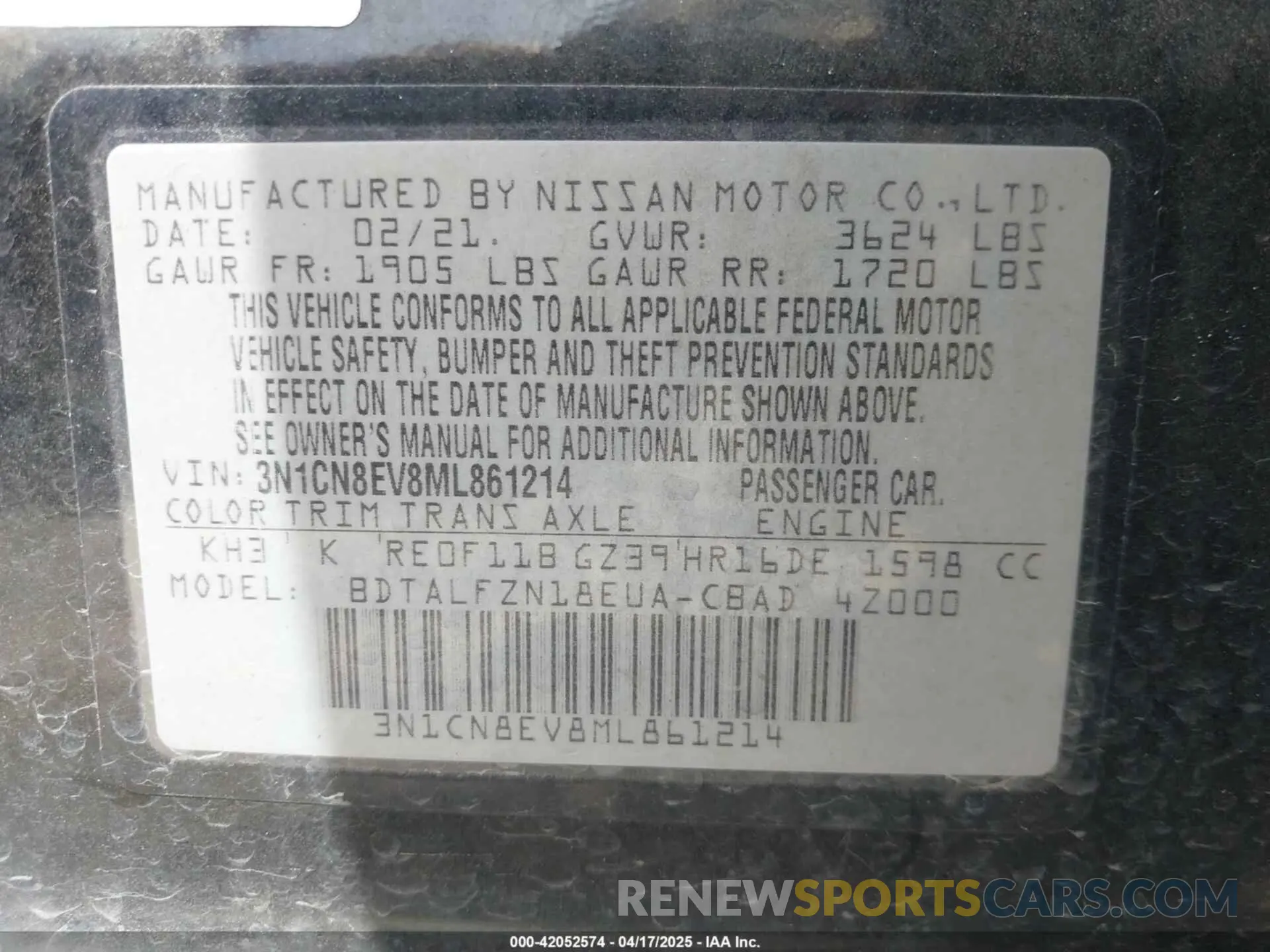 9 Photograph of a damaged car 3N1CN8EV8ML861214 NISSAN VERSA 2021