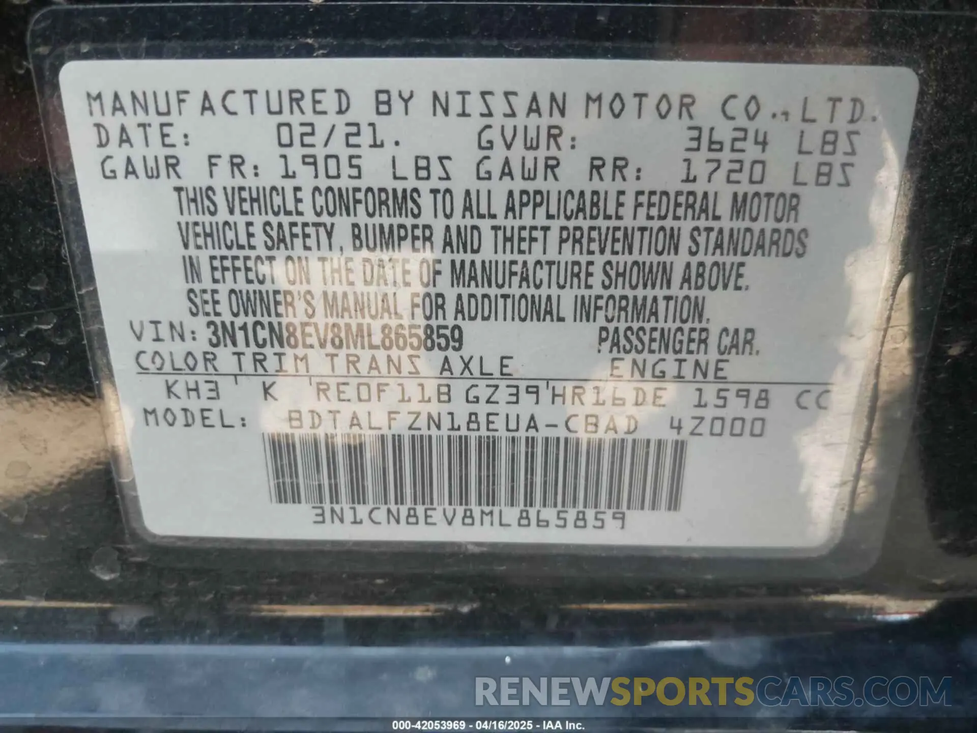 9 Photograph of a damaged car 3N1CN8EV8ML865859 NISSAN VERSA 2021