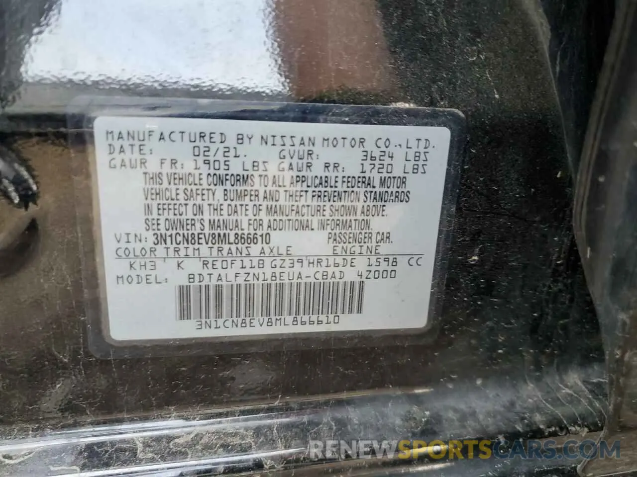 12 Photograph of a damaged car 3N1CN8EV8ML866610 NISSAN VERSA 2021