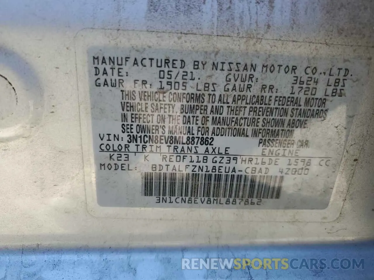 12 Photograph of a damaged car 3N1CN8EV8ML887862 NISSAN VERSA 2021