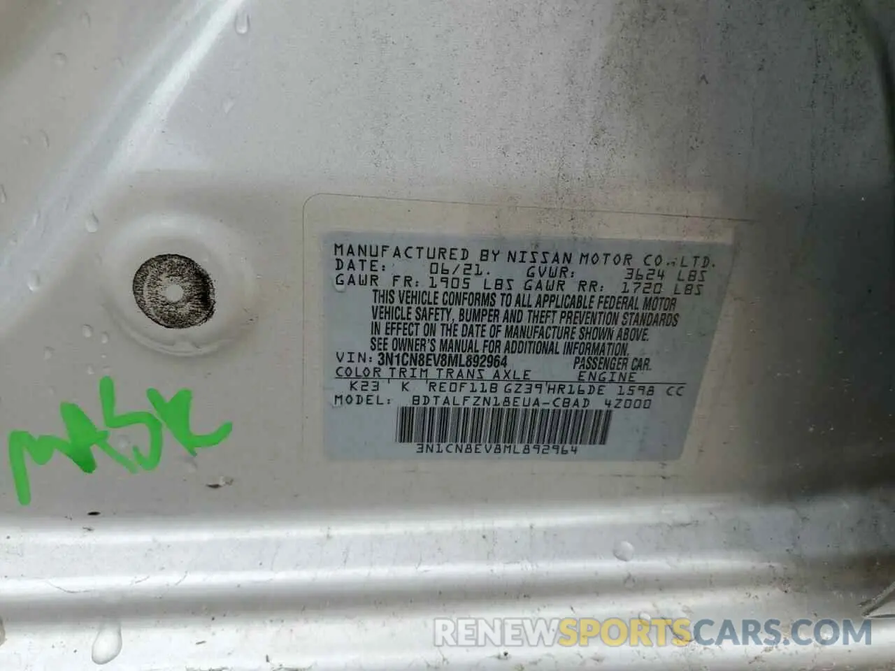 13 Photograph of a damaged car 3N1CN8EV8ML892964 NISSAN VERSA 2021