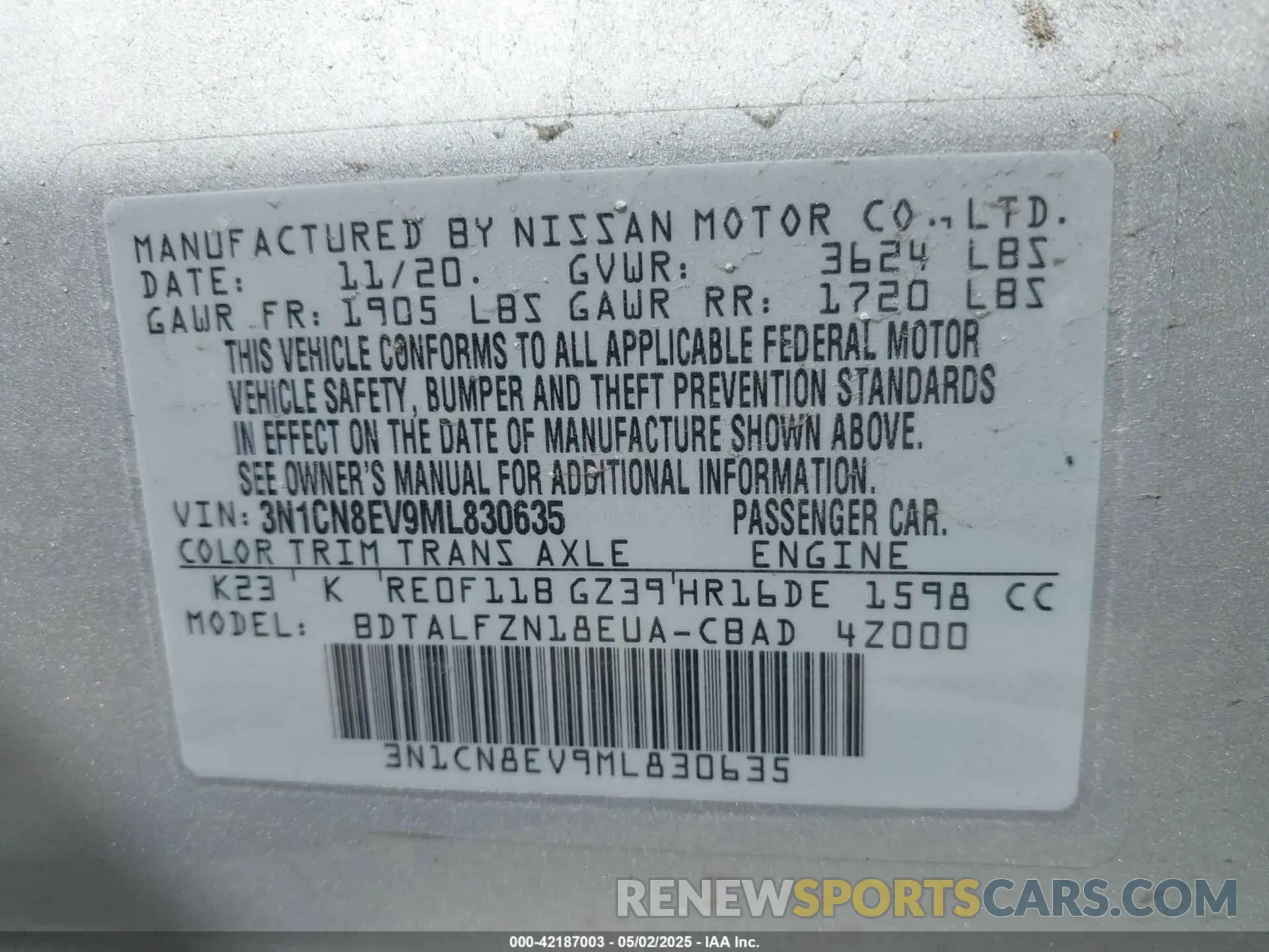 9 Photograph of a damaged car 3N1CN8EV9ML830635 NISSAN VERSA 2021
