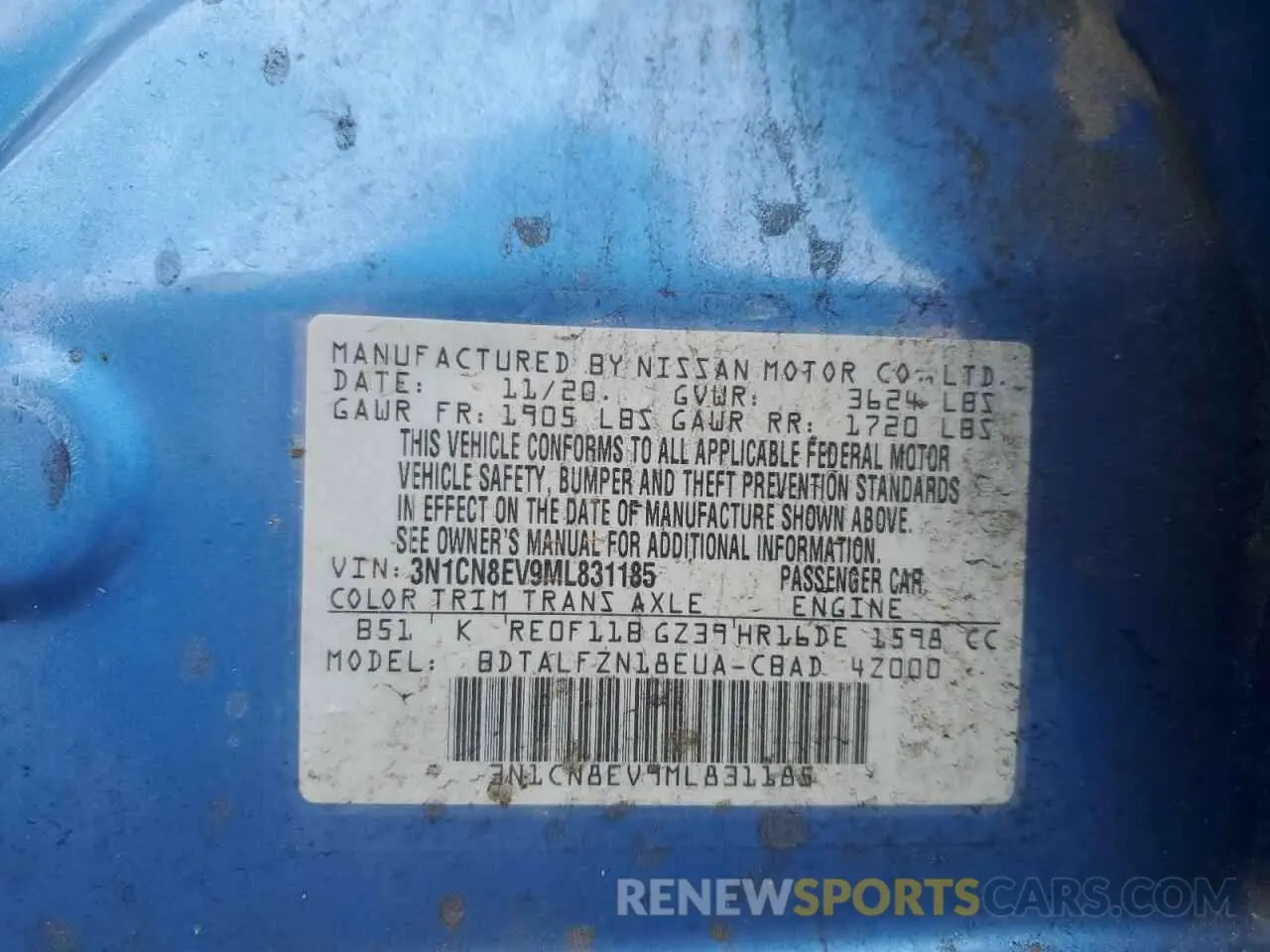 13 Photograph of a damaged car 3N1CN8EV9ML831185 NISSAN VERSA 2021
