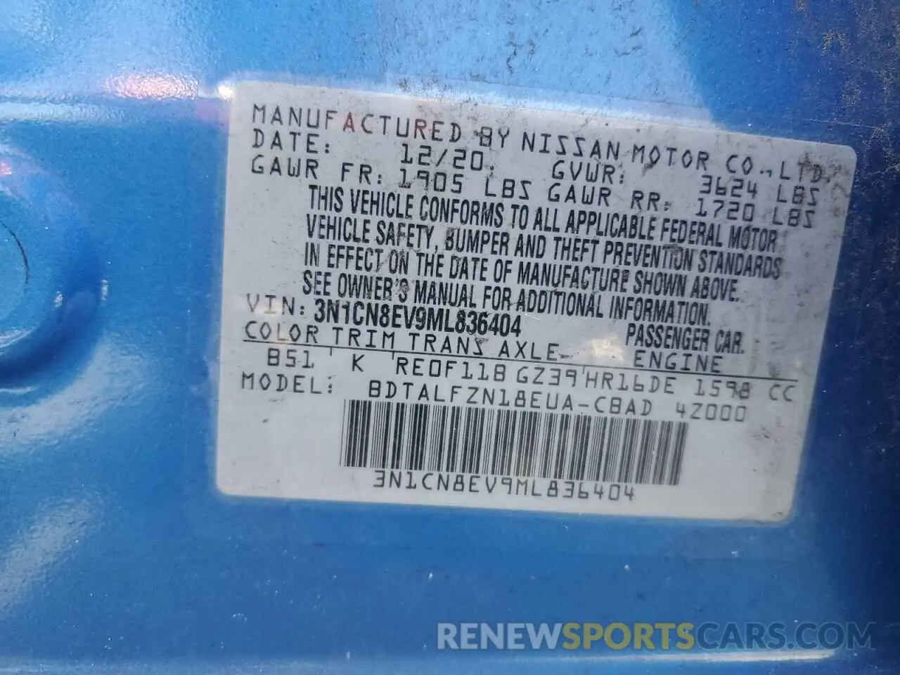 13 Photograph of a damaged car 3N1CN8EV9ML836404 NISSAN VERSA 2021