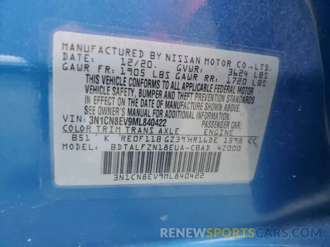 14 Photograph of a damaged car 3N1CN8EV9ML840422 NISSAN VERSA 2021