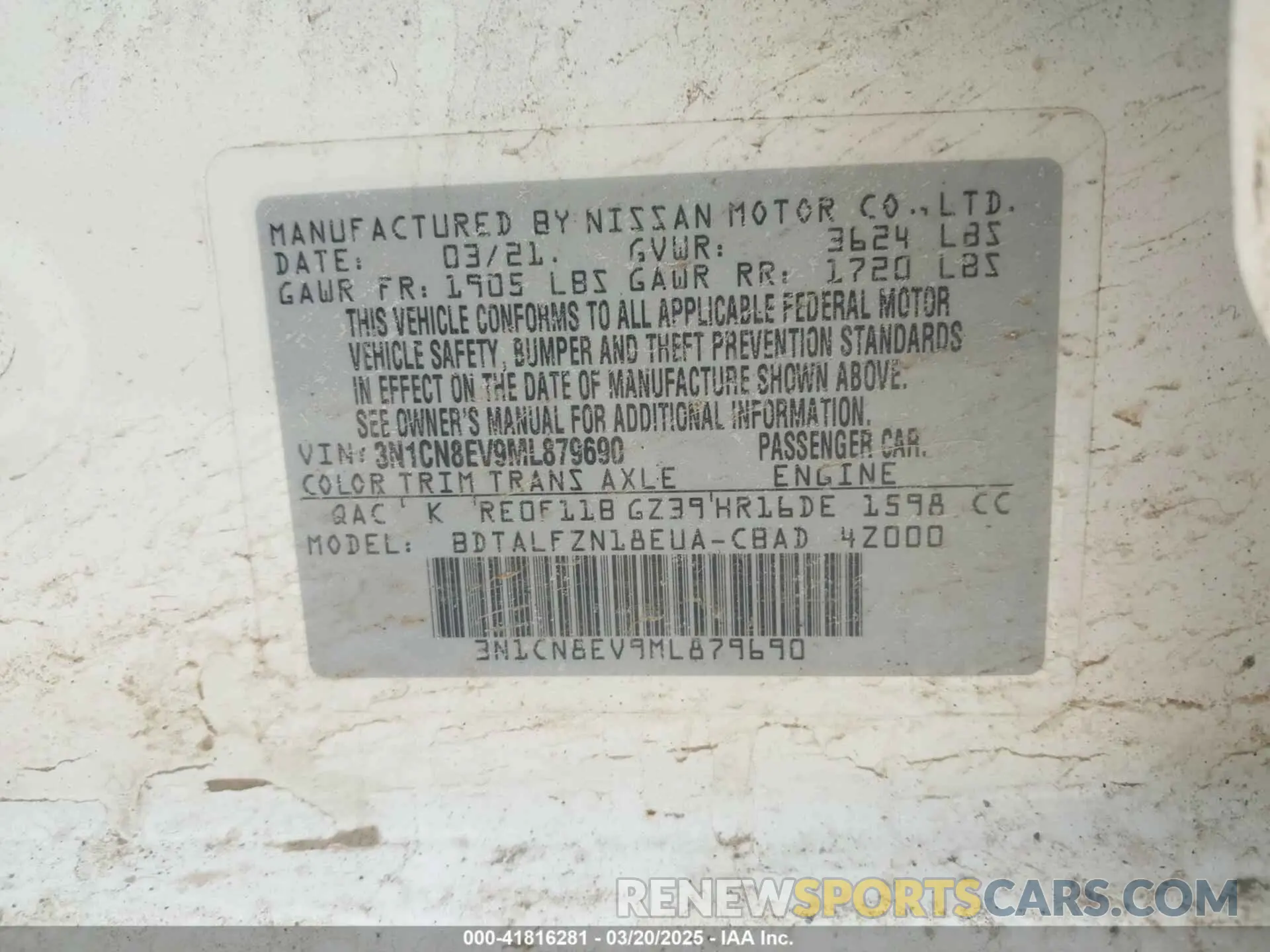 9 Photograph of a damaged car 3N1CN8EV9ML879690 NISSAN VERSA 2021