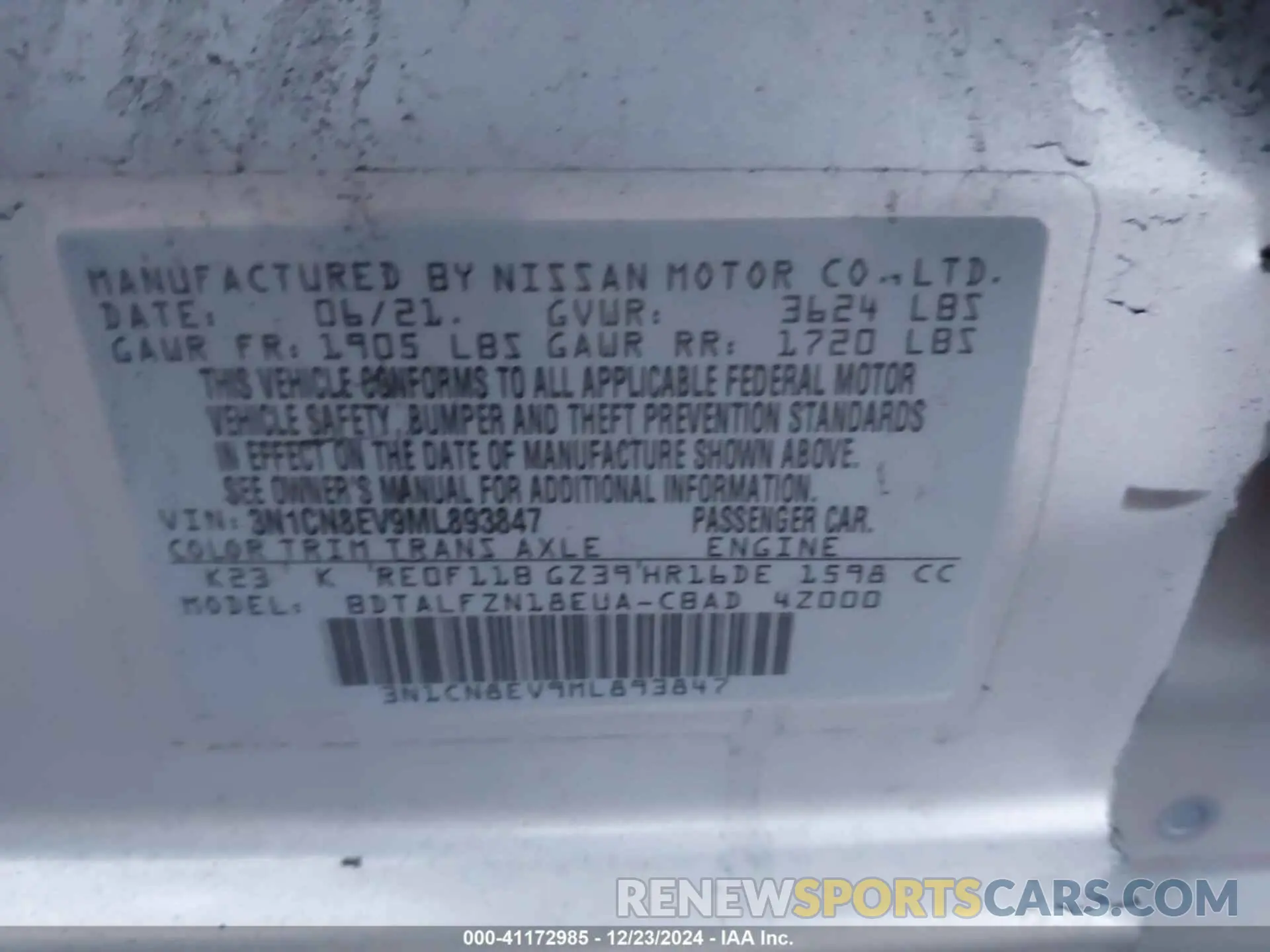 9 Photograph of a damaged car 3N1CN8EV9ML893847 NISSAN VERSA 2021