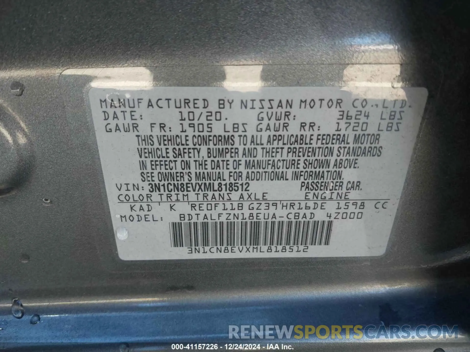 9 Photograph of a damaged car 3N1CN8EVXML818512 NISSAN VERSA 2021
