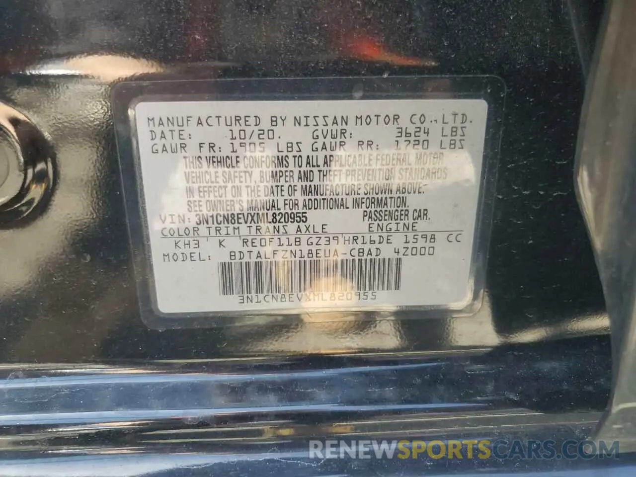 12 Photograph of a damaged car 3N1CN8EVXML820955 NISSAN VERSA 2021