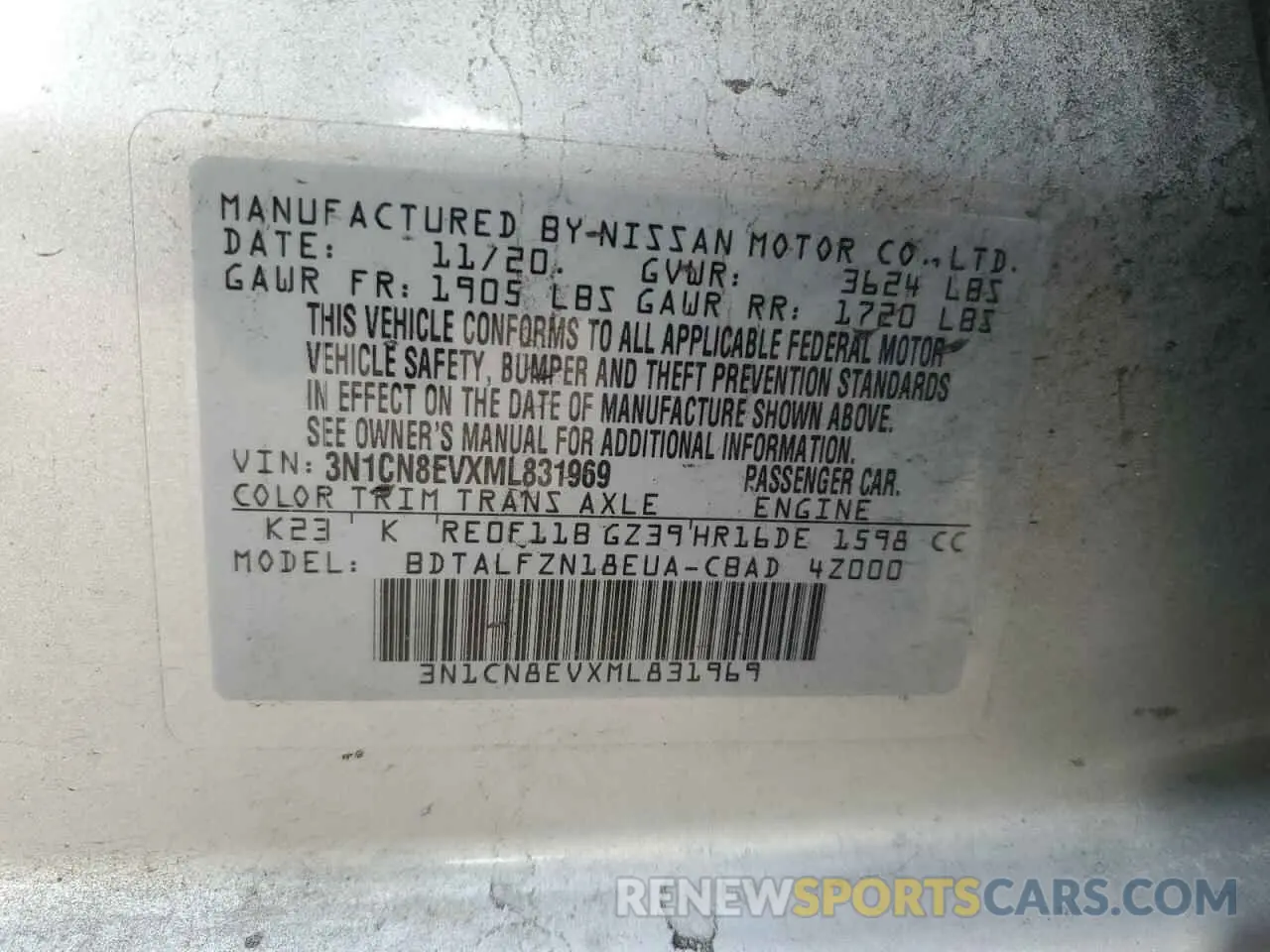 12 Photograph of a damaged car 3N1CN8EVXML831969 NISSAN VERSA 2021