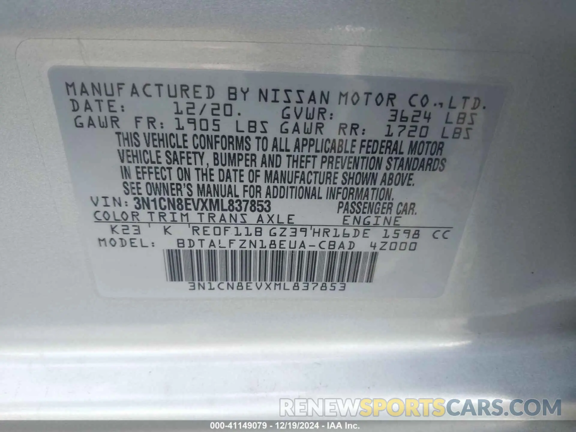9 Photograph of a damaged car 3N1CN8EVXML837853 NISSAN VERSA 2021