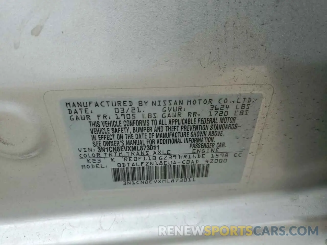 13 Photograph of a damaged car 3N1CN8EVXML873011 NISSAN VERSA 2021
