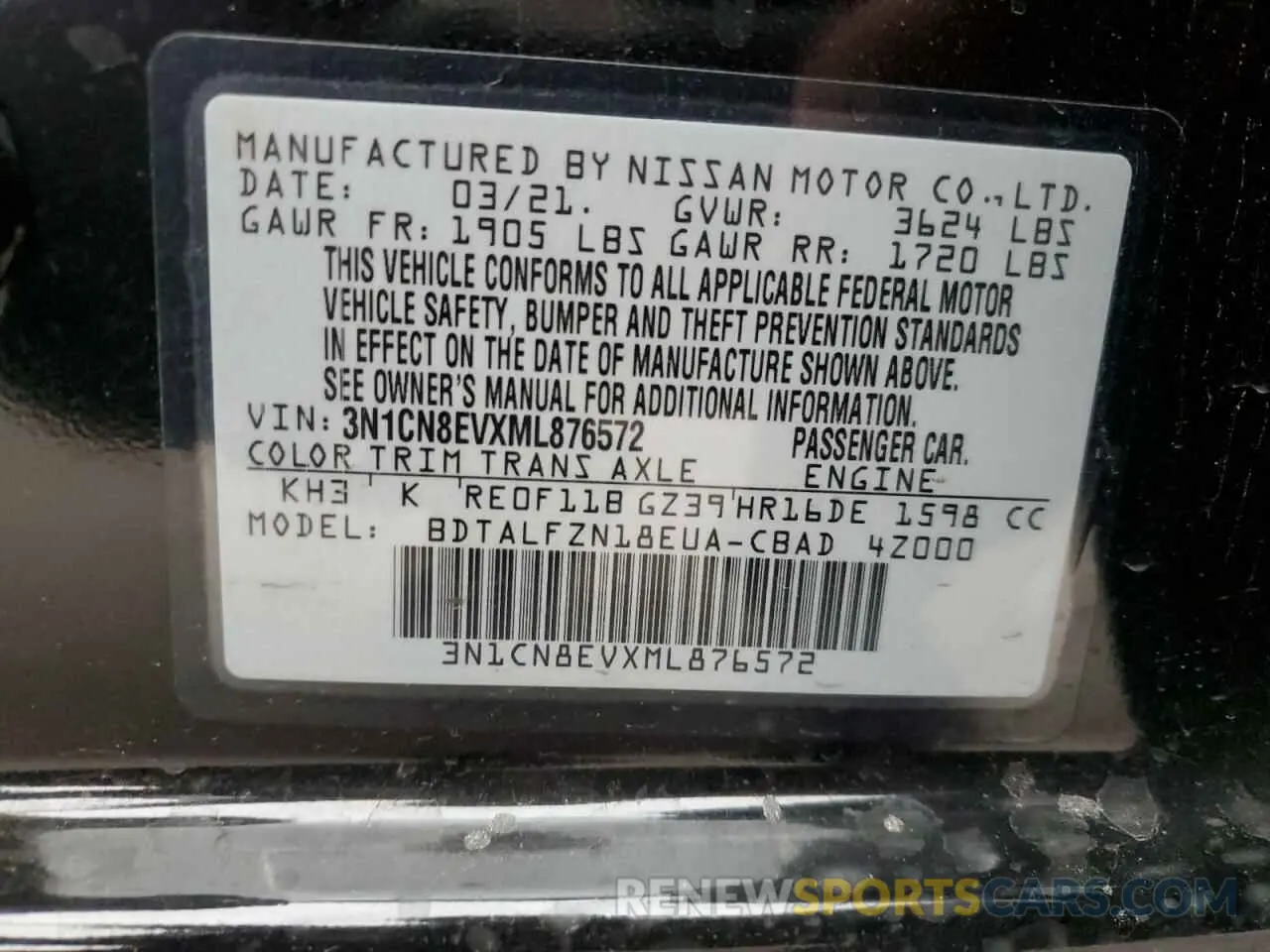 14 Photograph of a damaged car 3N1CN8EVXML876572 NISSAN VERSA 2021