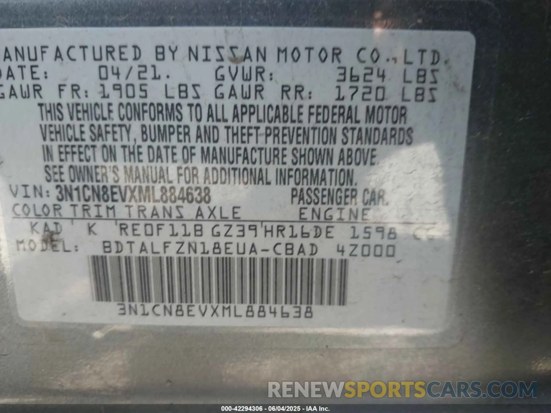9 Photograph of a damaged car 3N1CN8EVXML884638 NISSAN VERSA 2021