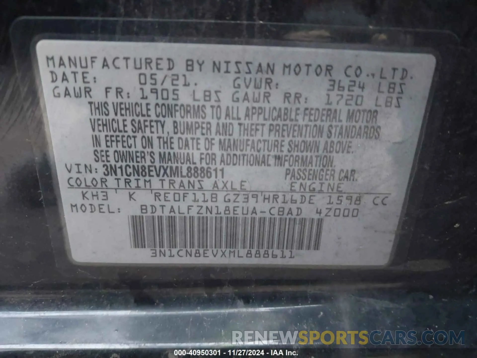 9 Photograph of a damaged car 3N1CN8EVXML888611 NISSAN VERSA 2021