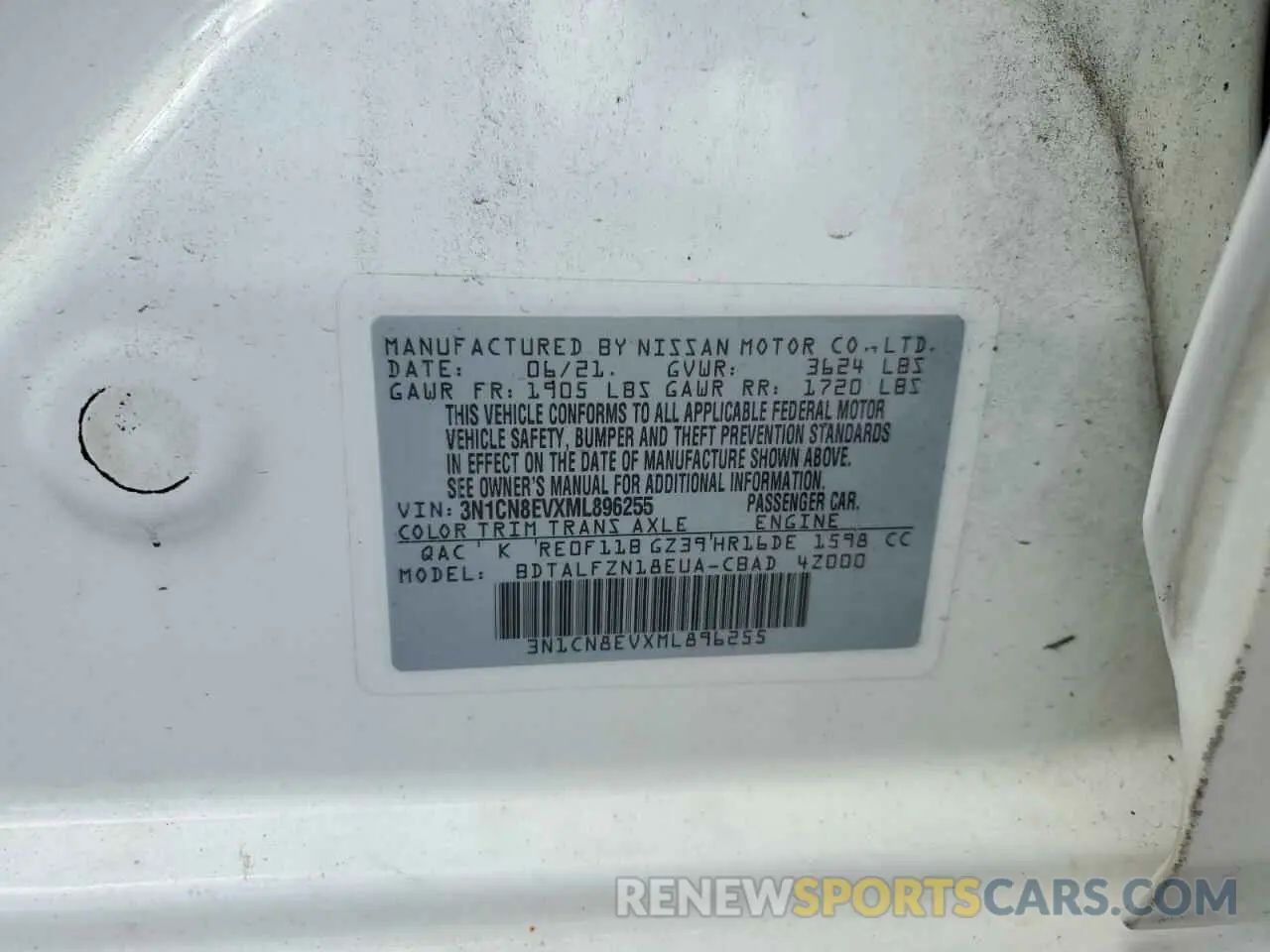 12 Photograph of a damaged car 3N1CN8EVXML896255 NISSAN VERSA 2021