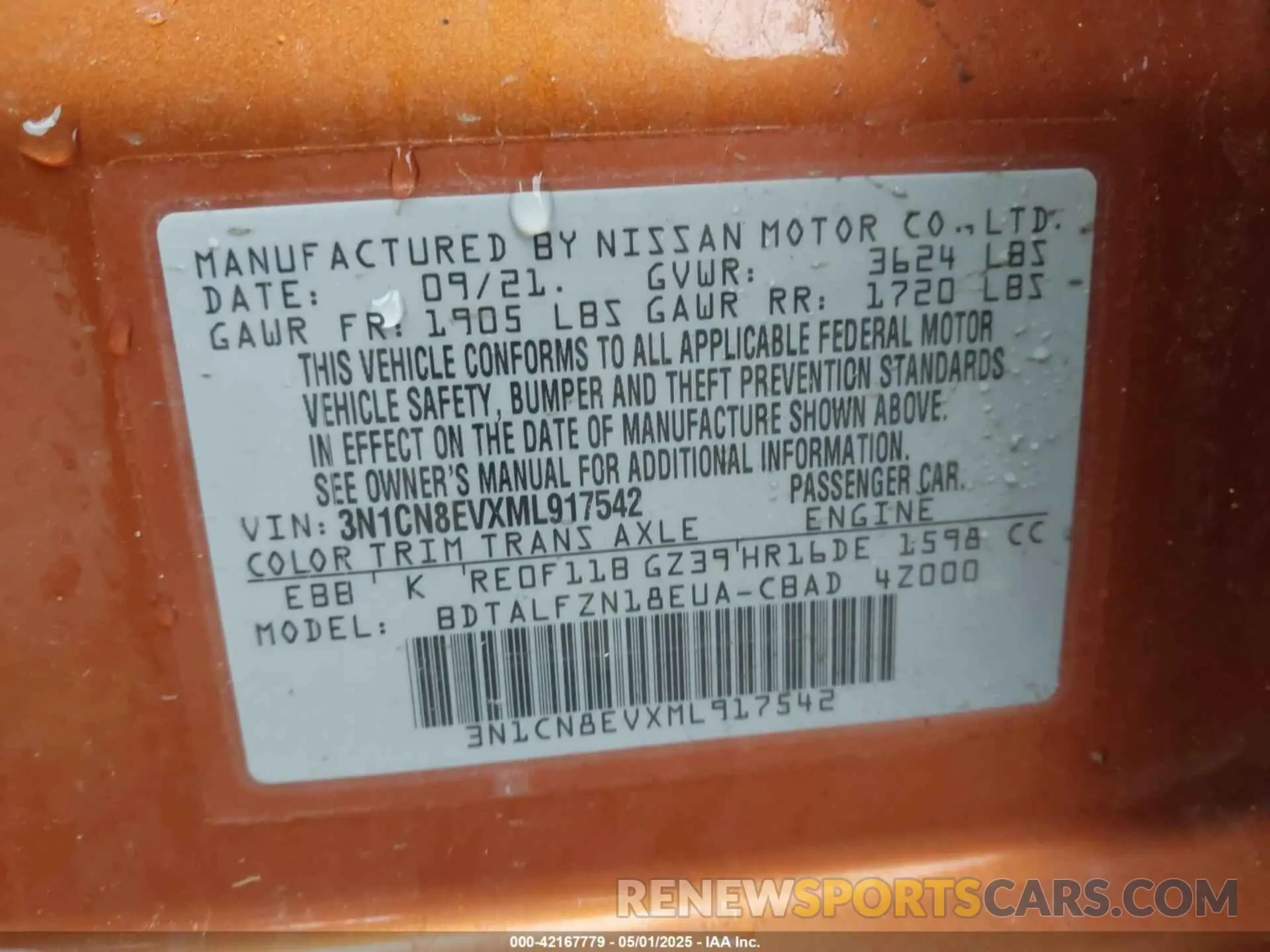 9 Photograph of a damaged car 3N1CN8EVXML917542 NISSAN VERSA 2021