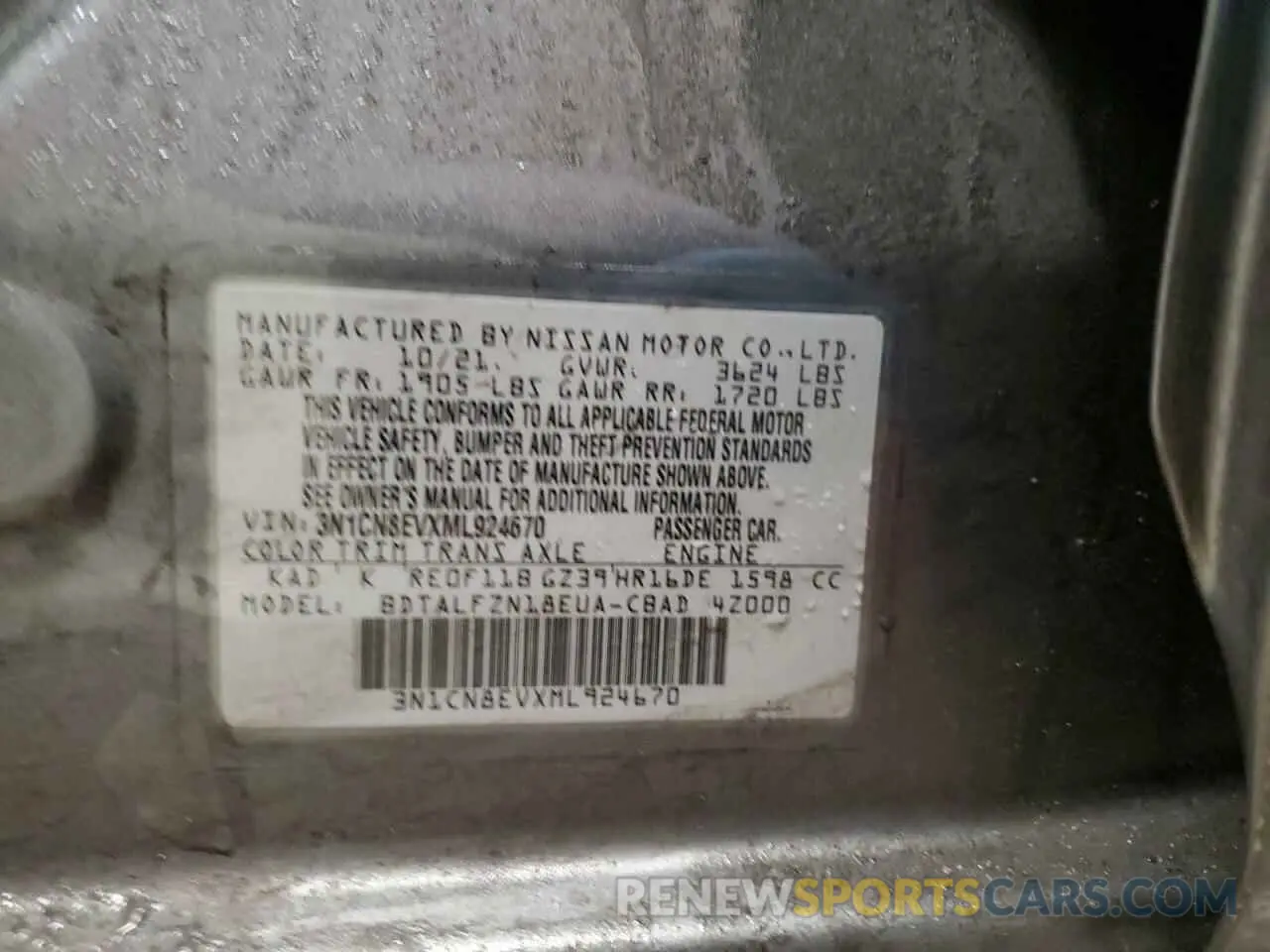 14 Photograph of a damaged car 3N1CN8EVXML924670 NISSAN VERSA 2021