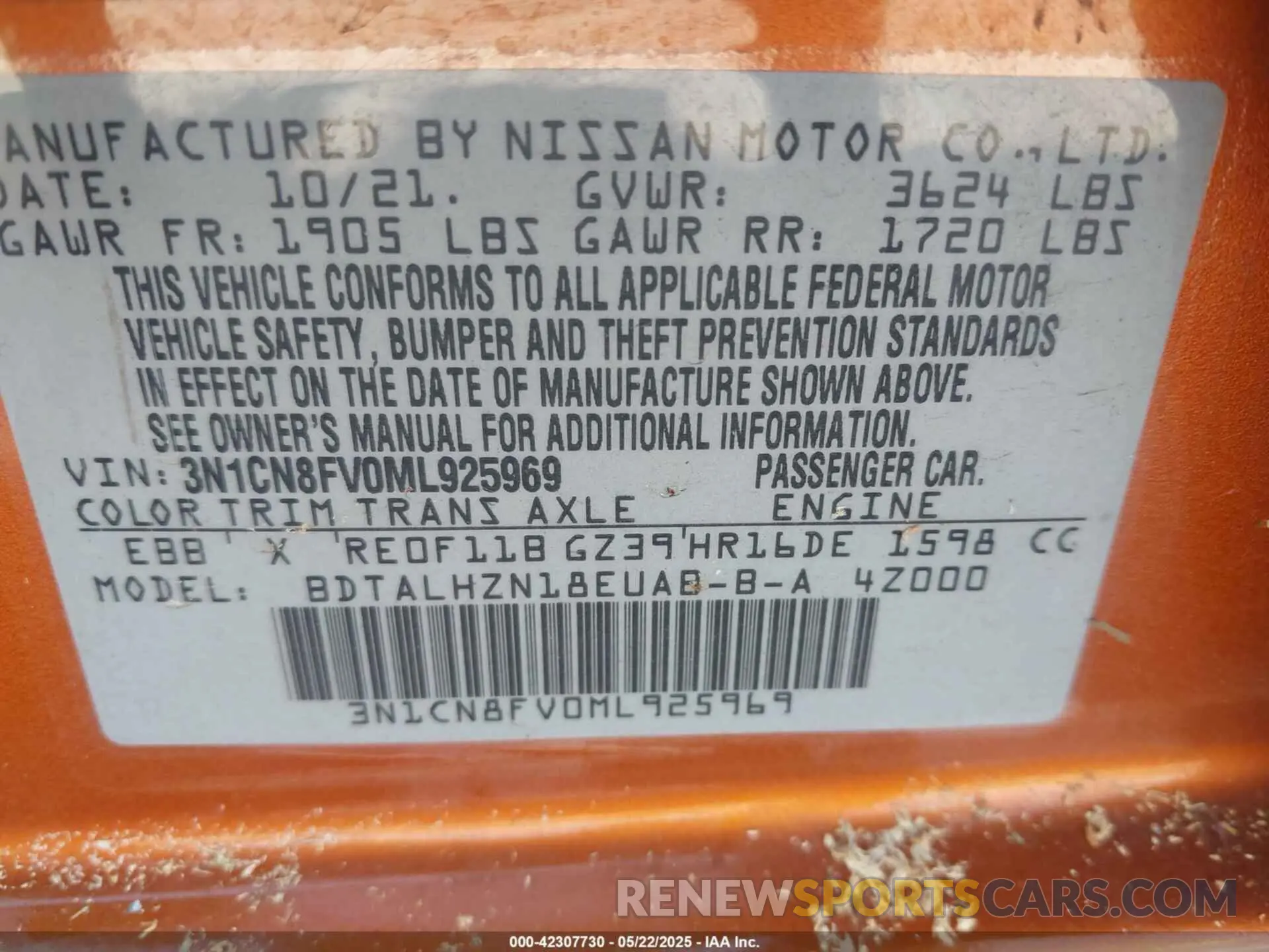 9 Photograph of a damaged car 3N1CN8FV0ML925969 NISSAN VERSA 2021