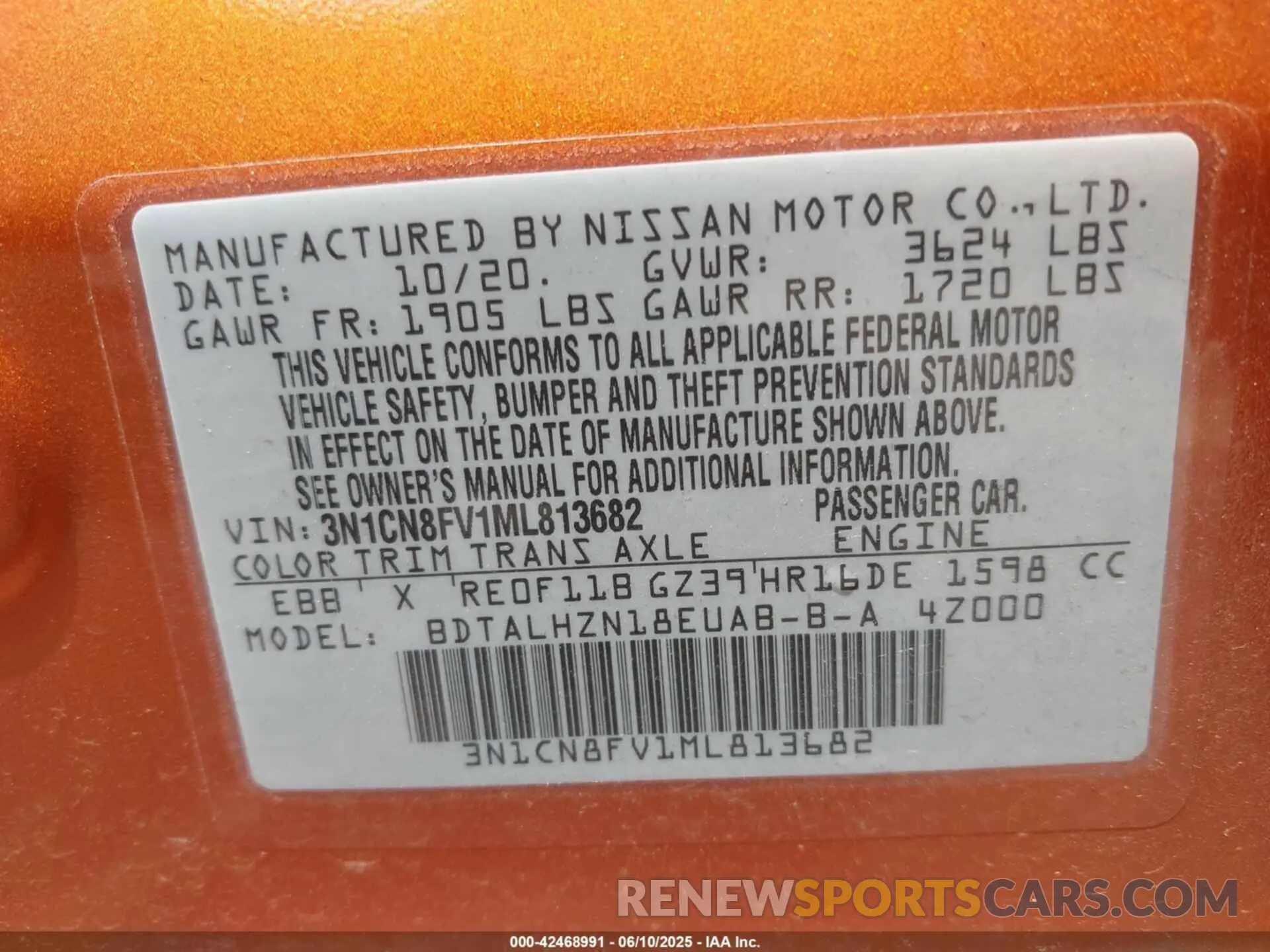9 Photograph of a damaged car 3N1CN8FV1ML813682 NISSAN VERSA 2021