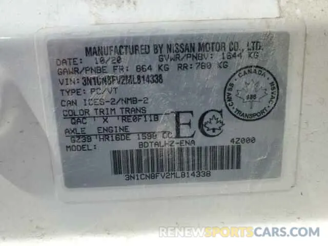 12 Photograph of a damaged car 3N1CN8FV2ML814338 NISSAN VERSA 2021