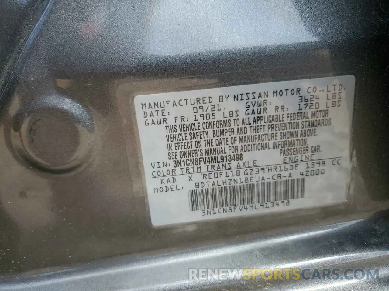 12 Photograph of a damaged car 3N1CN8FV4ML913498 NISSAN VERSA 2021