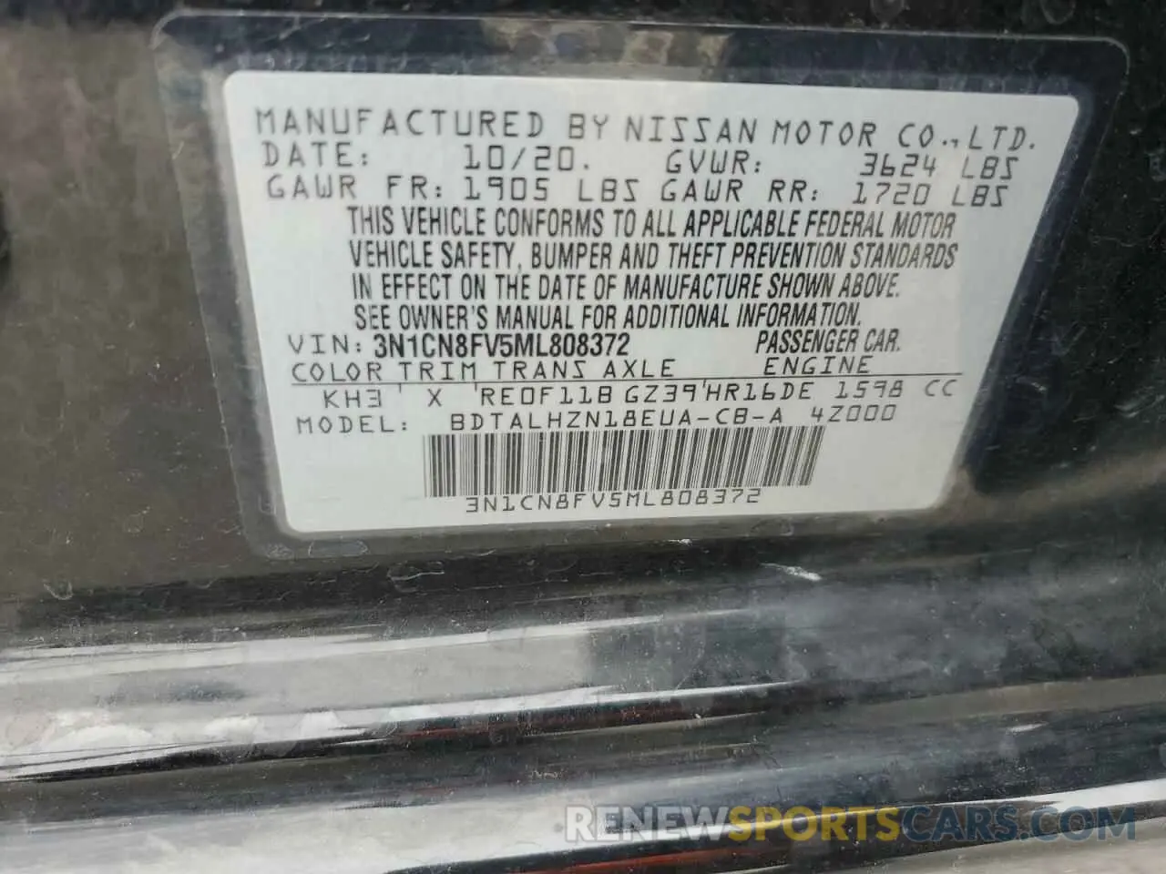 12 Photograph of a damaged car 3N1CN8FV5ML808372 NISSAN VERSA 2021