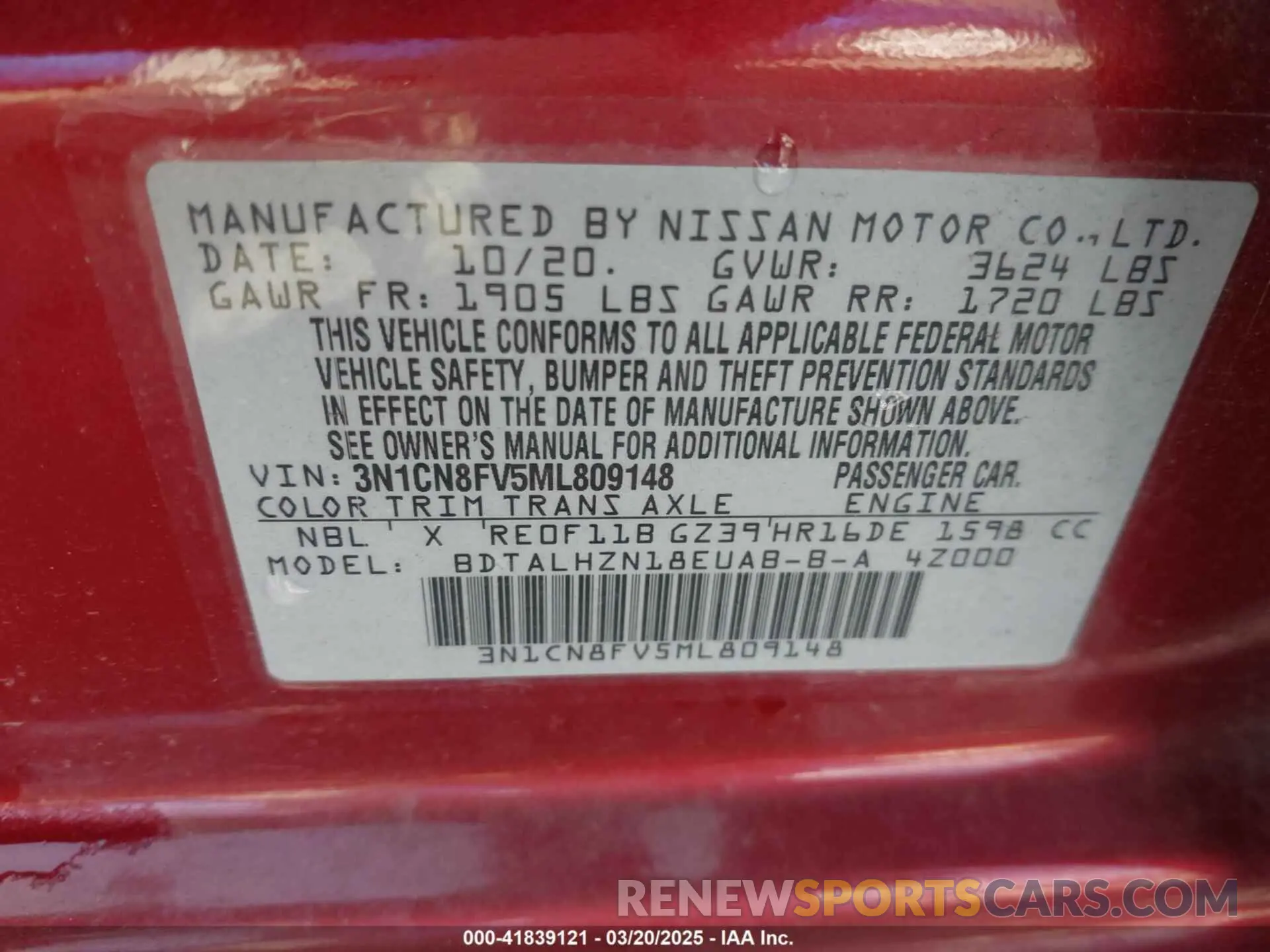 9 Photograph of a damaged car 3N1CN8FV5ML809148 NISSAN VERSA 2021