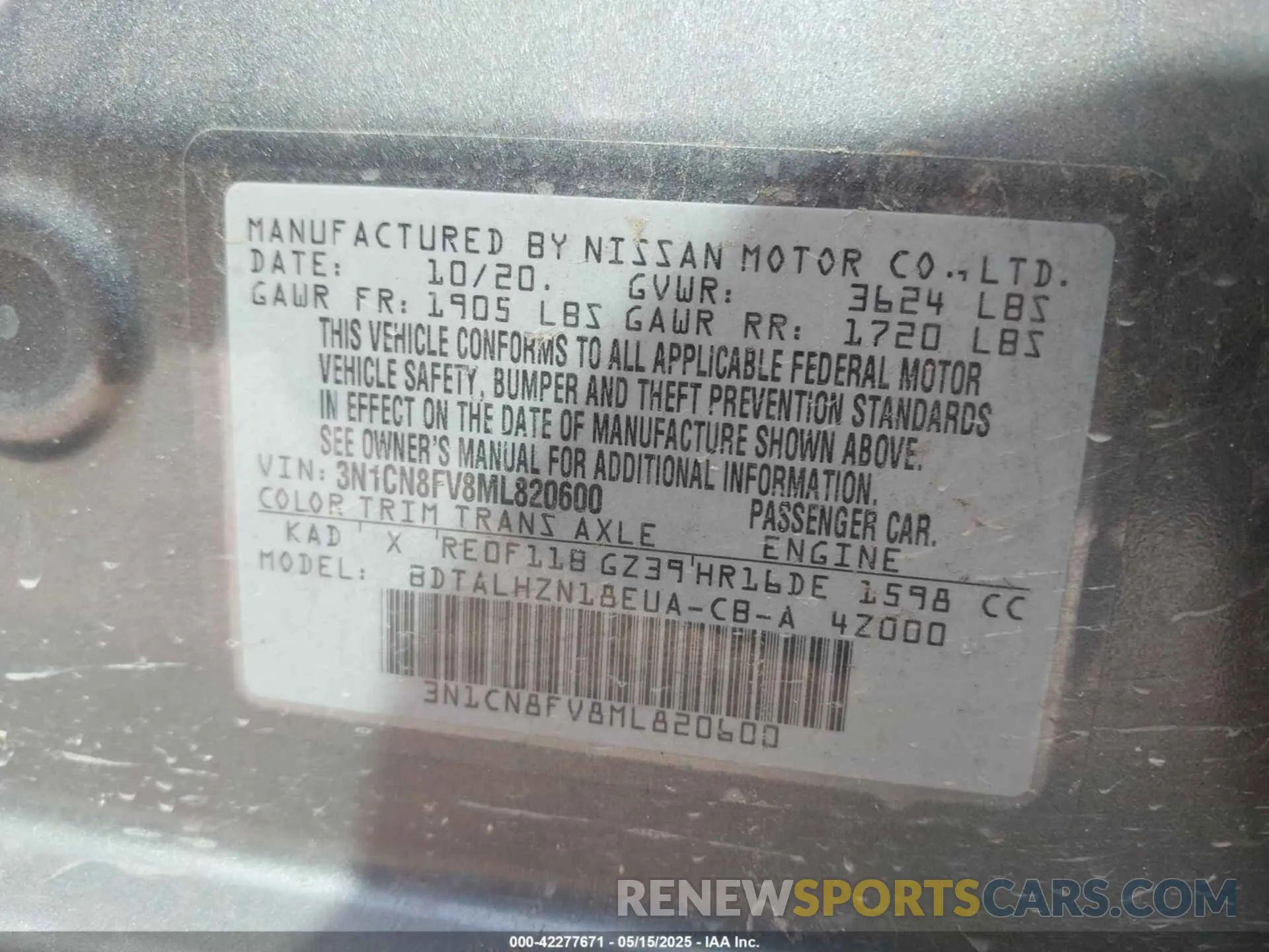 9 Photograph of a damaged car 3N1CN8FV8ML820600 NISSAN VERSA 2021