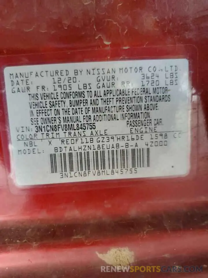 12 Photograph of a damaged car 3N1CN8FV8ML845755 NISSAN VERSA 2021