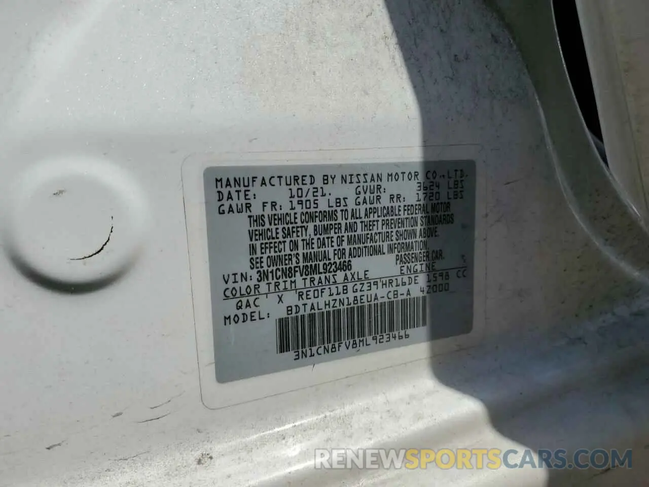 14 Photograph of a damaged car 3N1CN8FV8ML923466 NISSAN VERSA 2021