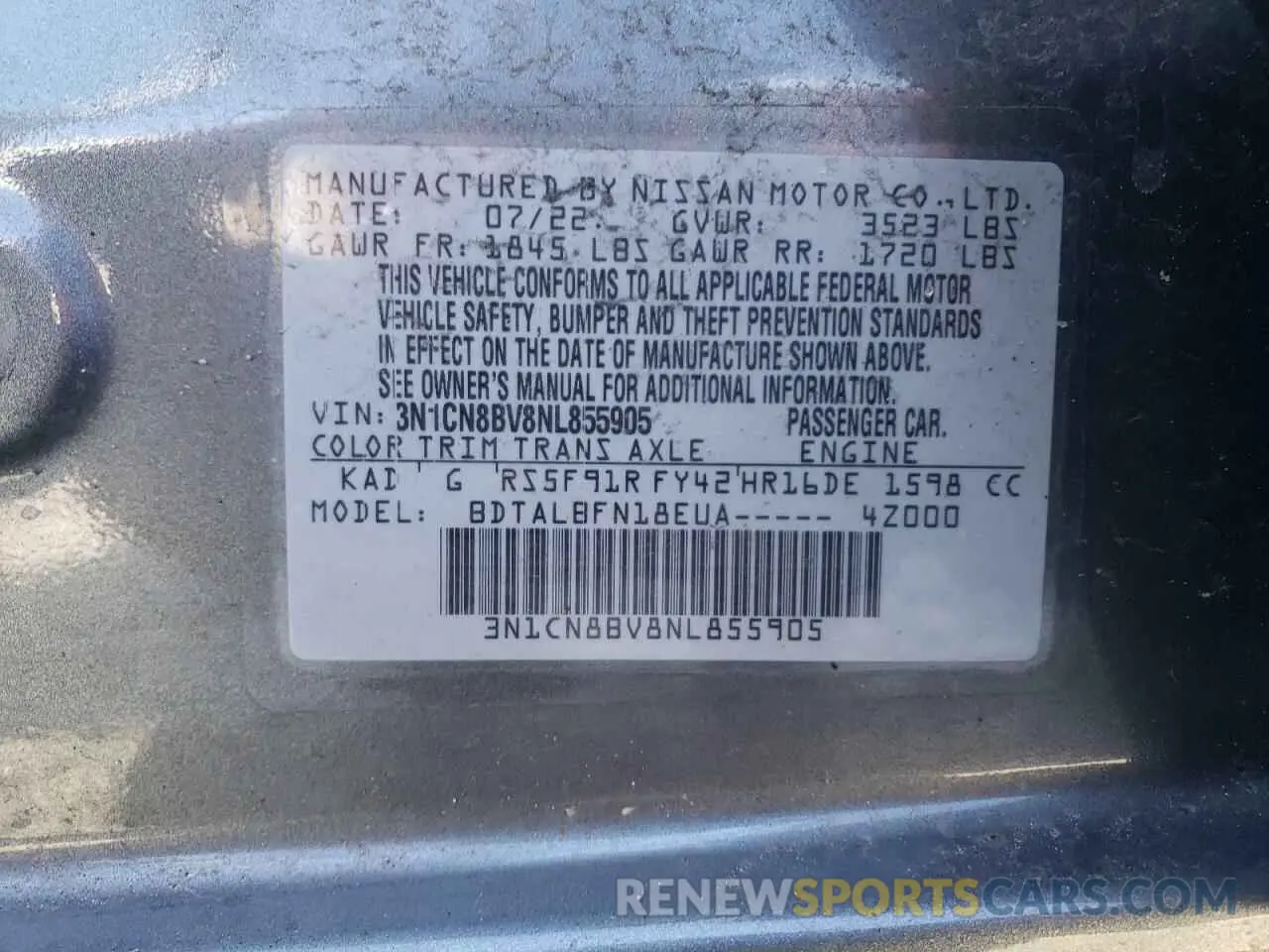 12 Photograph of a damaged car 3N1CN8BV8NL855905 NISSAN VERSA 2022