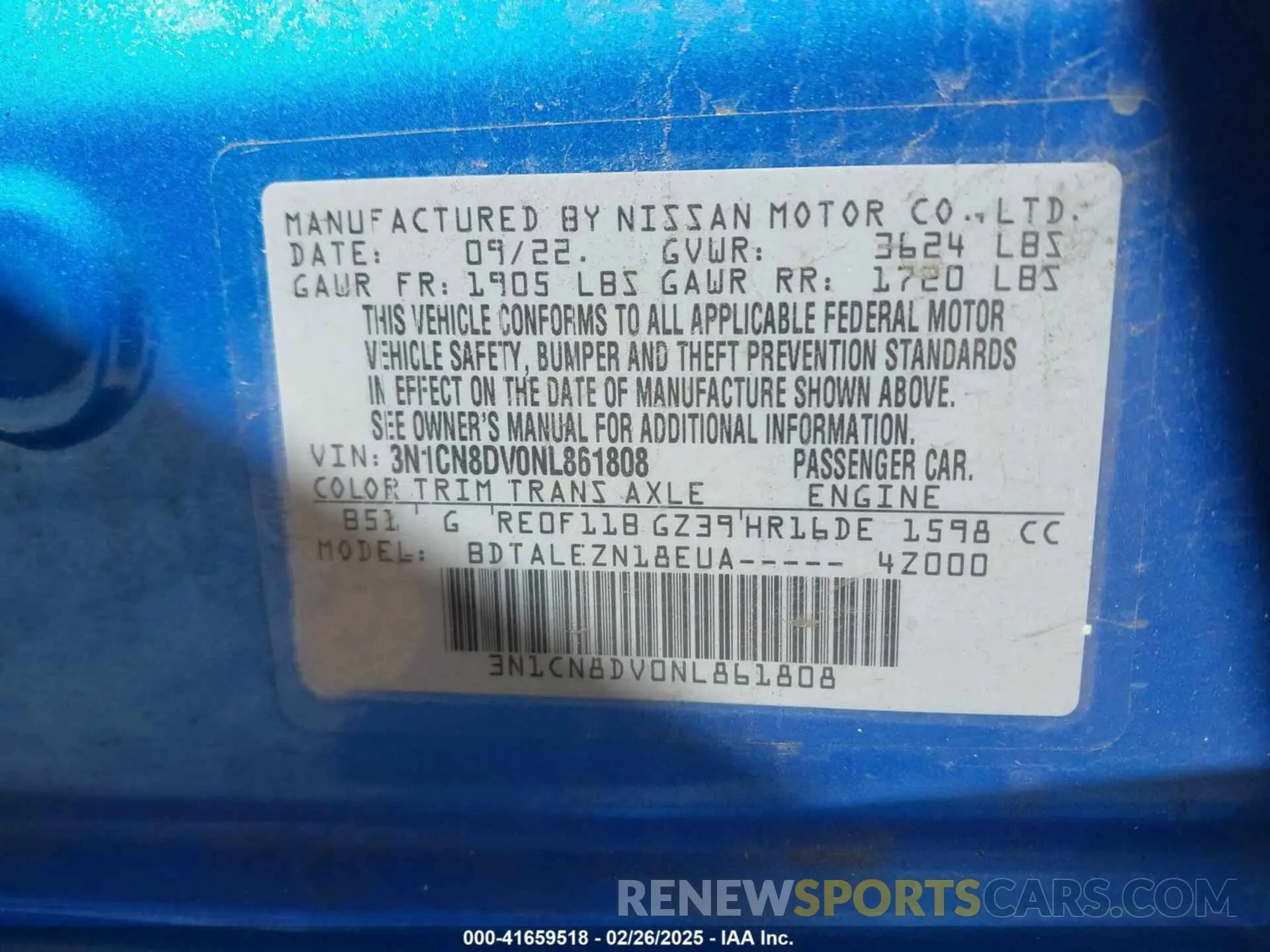9 Photograph of a damaged car 3N1CN8DV0NL861808 NISSAN VERSA 2022