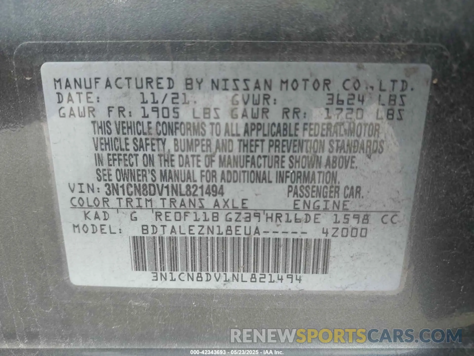 9 Photograph of a damaged car 3N1CN8DV1NL821494 NISSAN VERSA 2022
