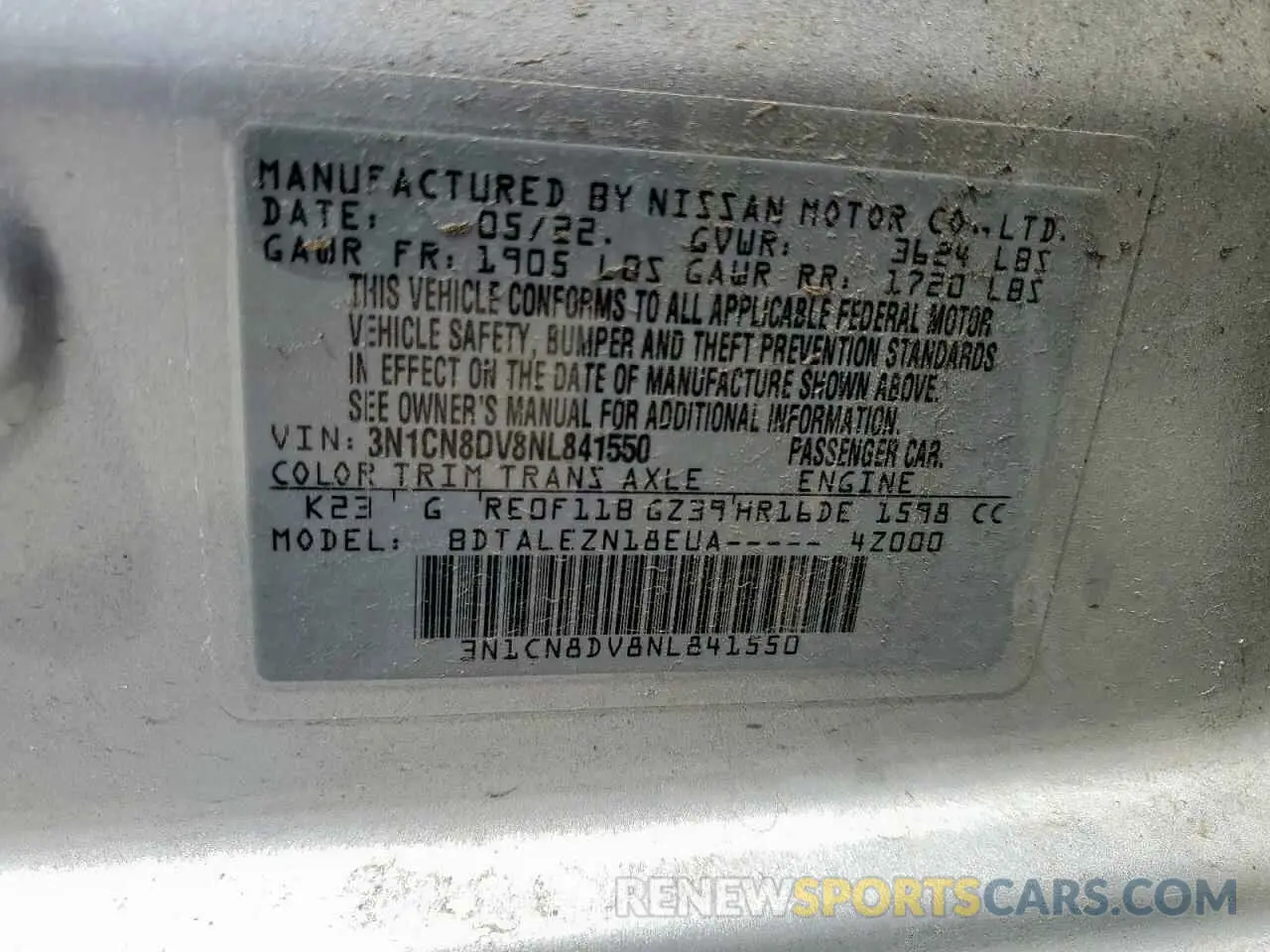 13 Photograph of a damaged car 3N1CN8DV8NL841550 NISSAN VERSA 2022