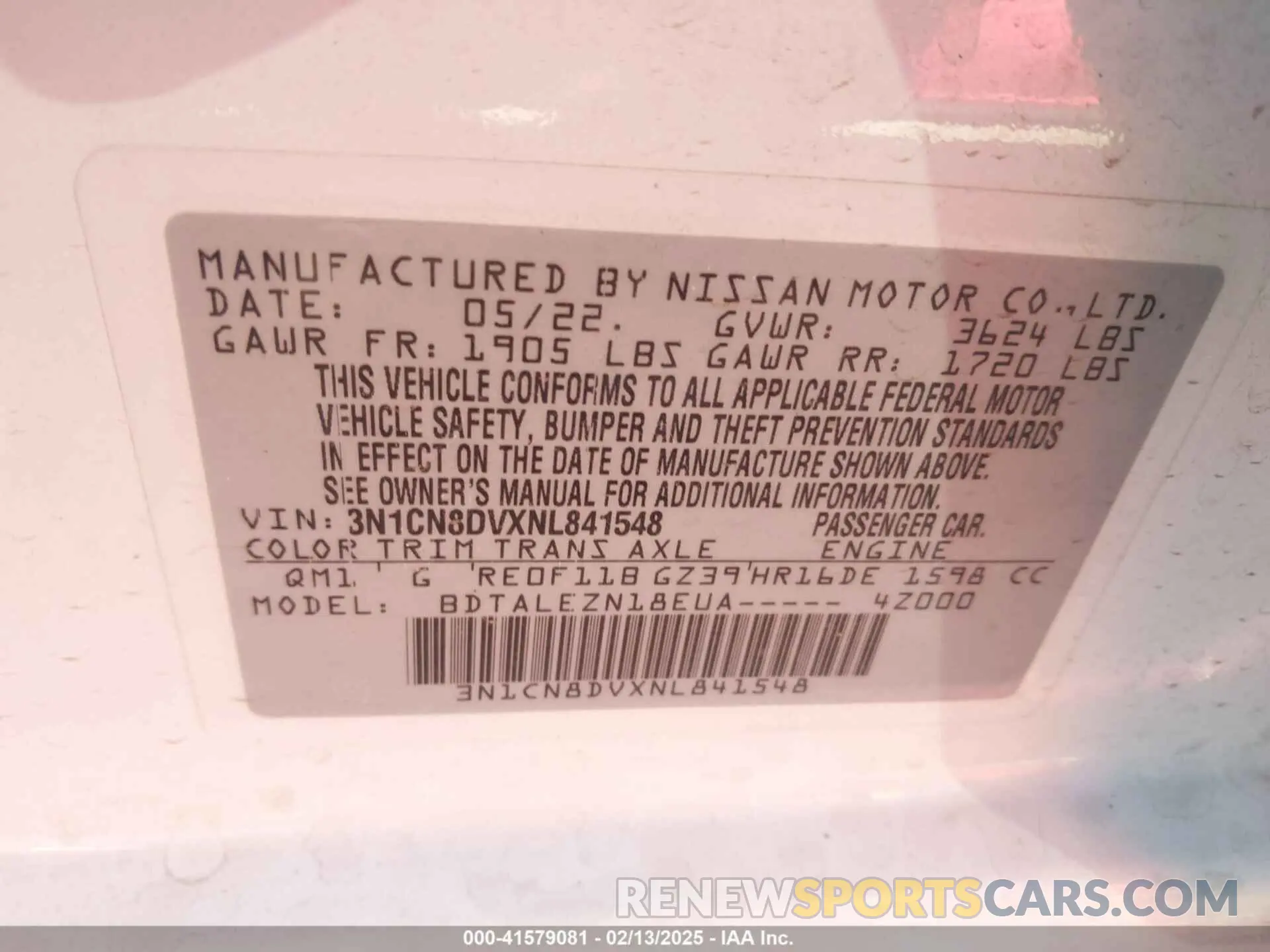 9 Photograph of a damaged car 3N1CN8DVXNL841548 NISSAN VERSA 2022