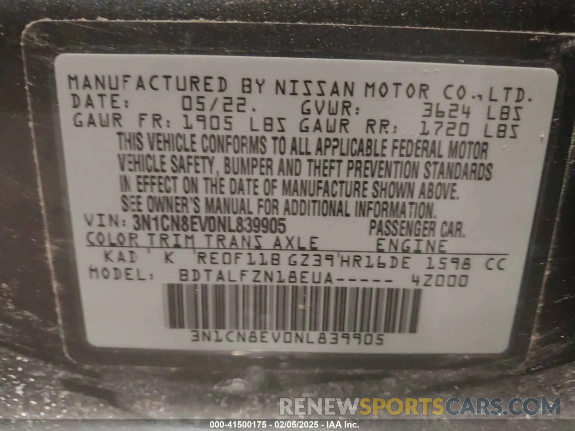 9 Photograph of a damaged car 3N1CN8EV0NL839905 NISSAN VERSA 2022