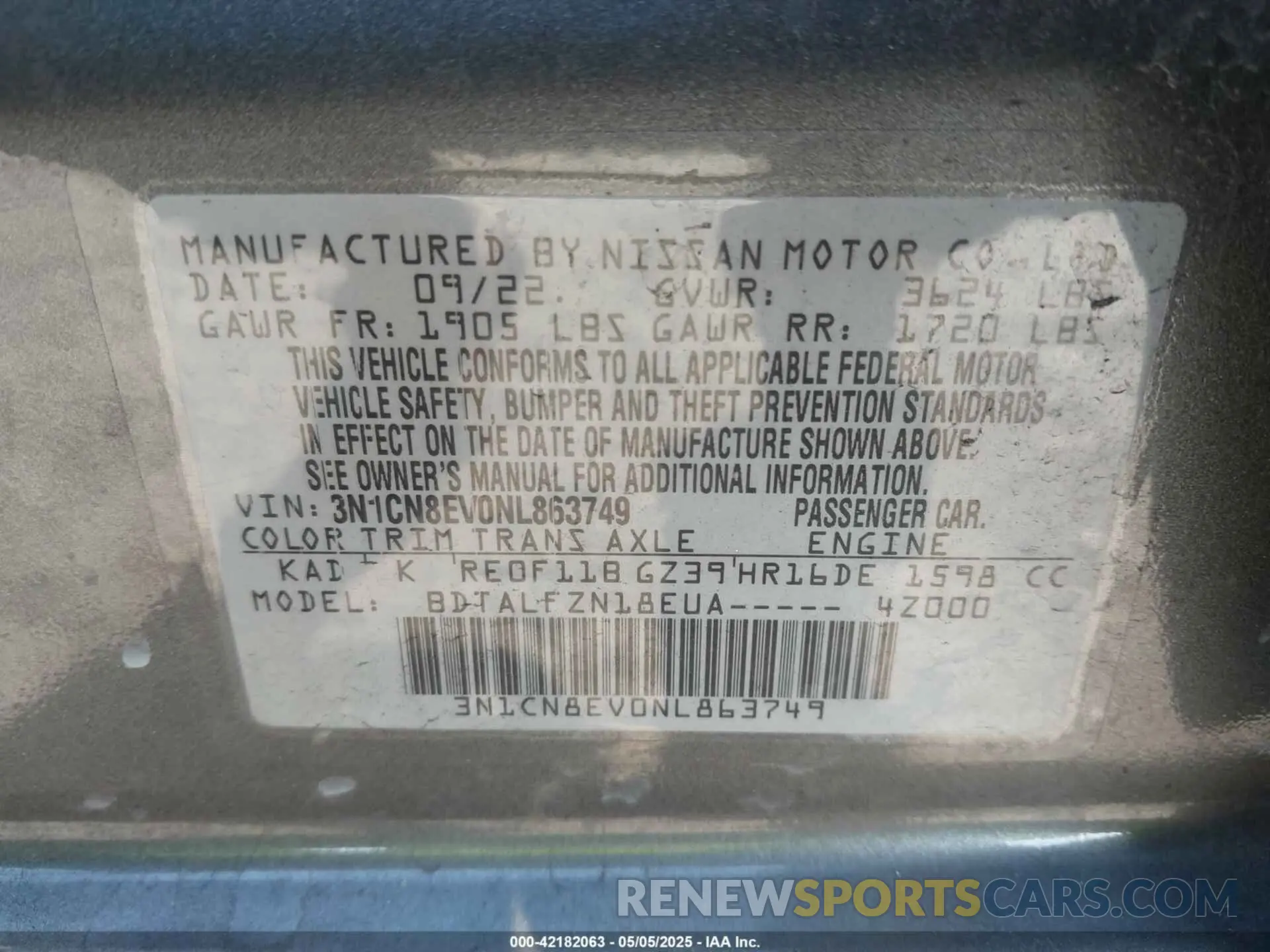 9 Photograph of a damaged car 3N1CN8EV0NL863749 NISSAN VERSA 2022