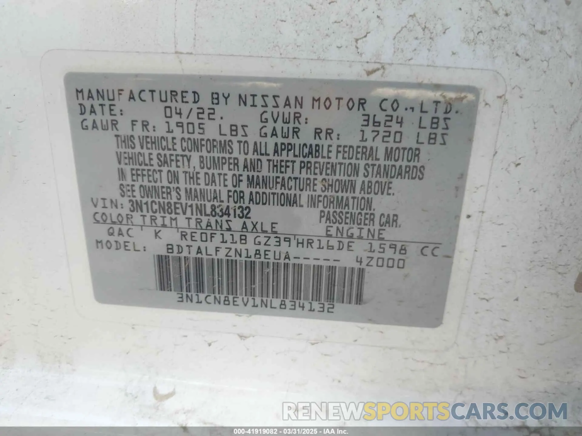 9 Photograph of a damaged car 3N1CN8EV1NL834132 NISSAN VERSA 2022