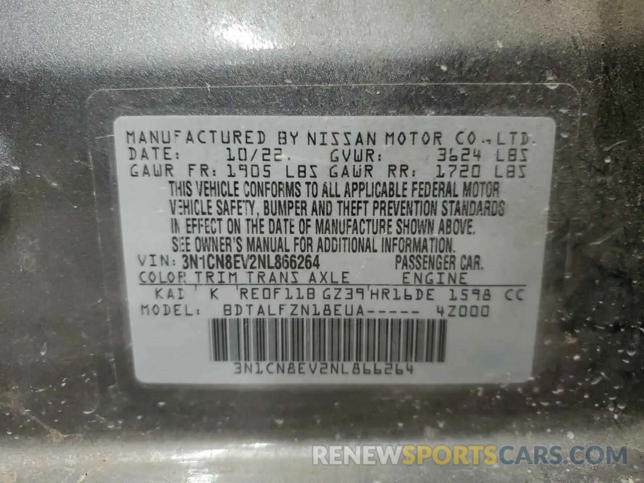12 Photograph of a damaged car 3N1CN8EV2NL866264 NISSAN VERSA 2022