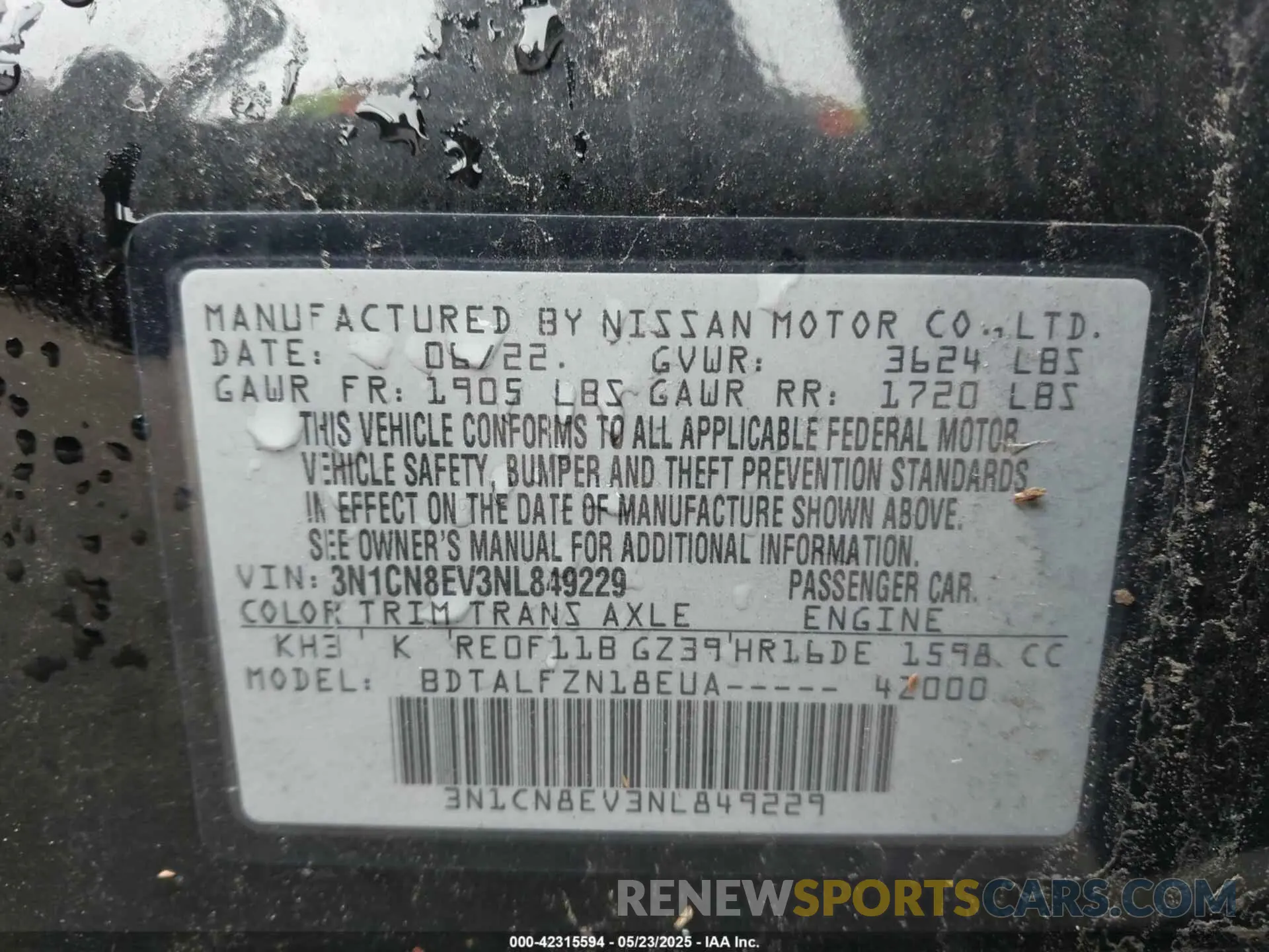 9 Photograph of a damaged car 3N1CN8EV3NL849229 NISSAN VERSA 2022