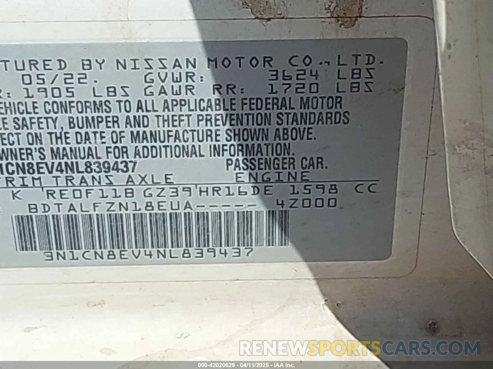 9 Photograph of a damaged car 3N1CN8EV4NL839437 NISSAN VERSA 2022