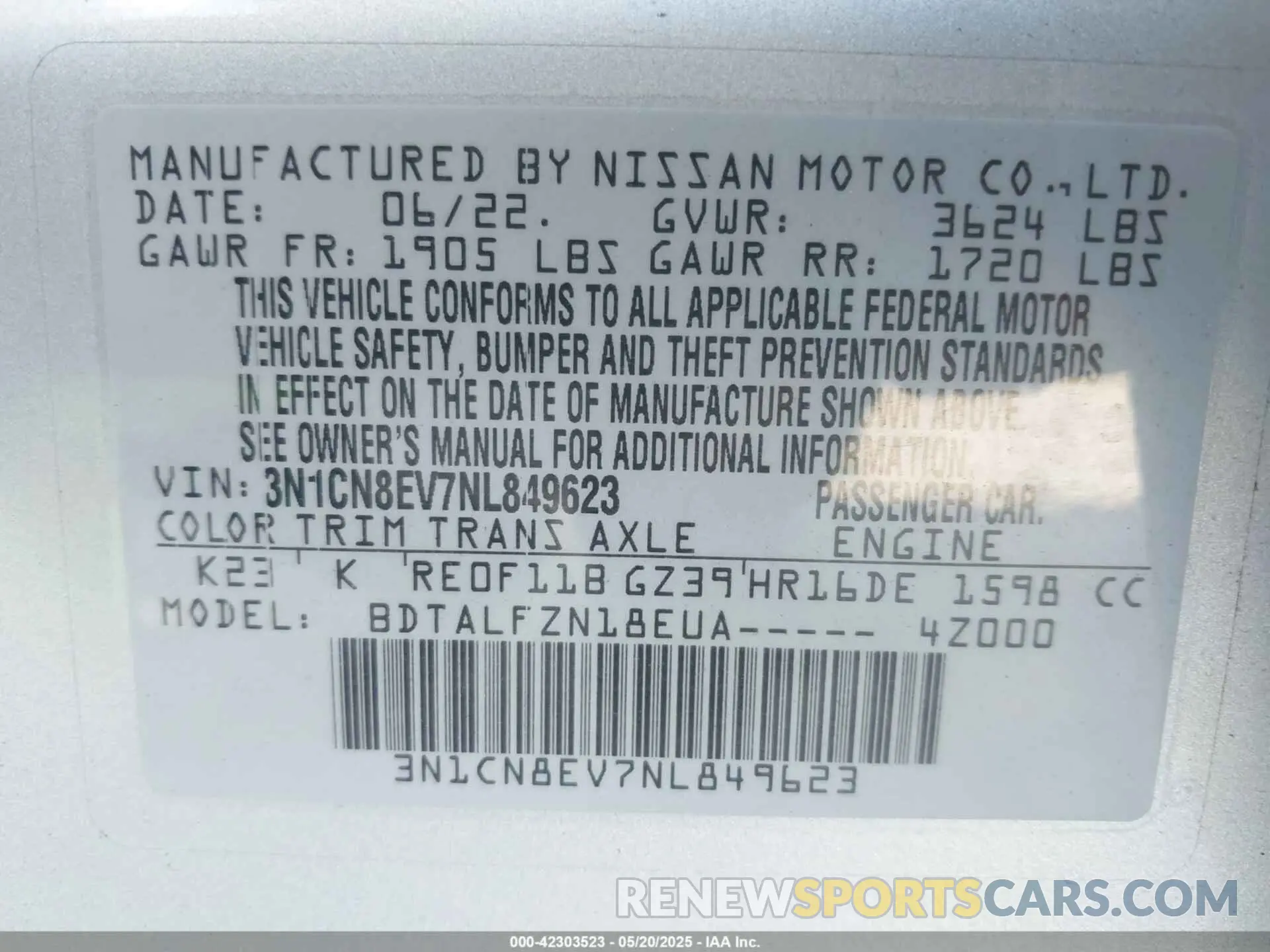 9 Photograph of a damaged car 3N1CN8EV7NL849623 NISSAN VERSA 2022