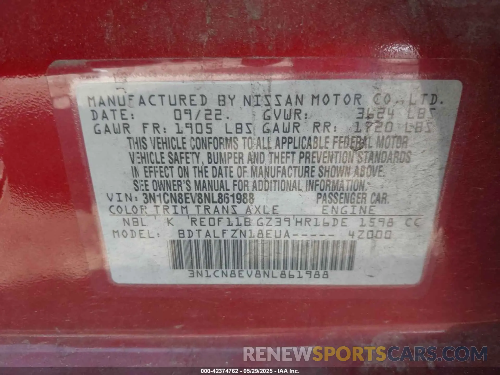 9 Photograph of a damaged car 3N1CN8EV8NL861988 NISSAN VERSA 2022