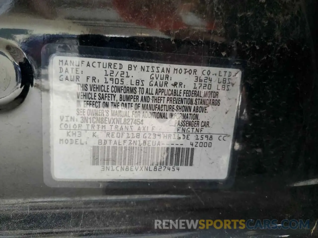 13 Photograph of a damaged car 3N1CN8EVXNL827454 NISSAN VERSA 2022