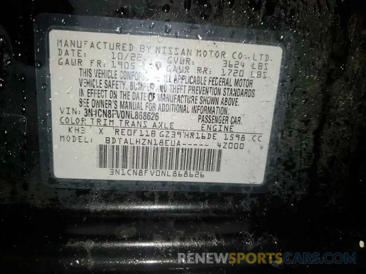 13 Photograph of a damaged car 3N1CN8FV0NL868626 NISSAN VERSA 2022
