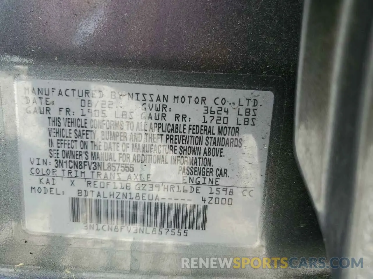 12 Photograph of a damaged car 3N1CN8FV3NL857555 NISSAN VERSA 2022