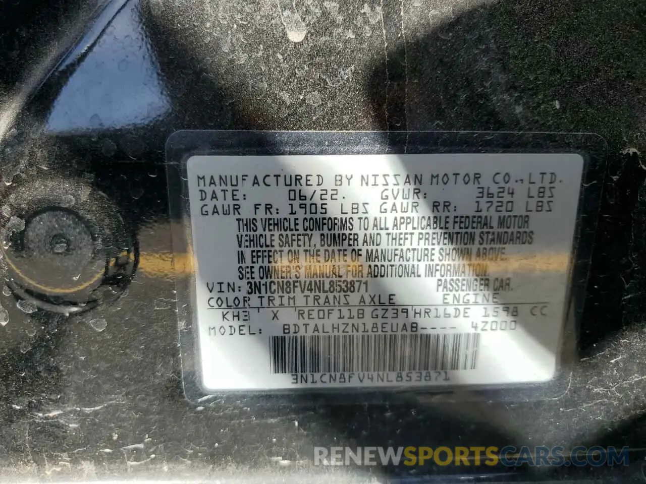13 Photograph of a damaged car 3N1CN8FV4NL853871 NISSAN VERSA 2022