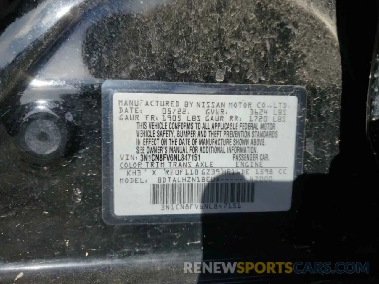 14 Photograph of a damaged car 3N1CN8FV6NL847151 NISSAN VERSA 2022