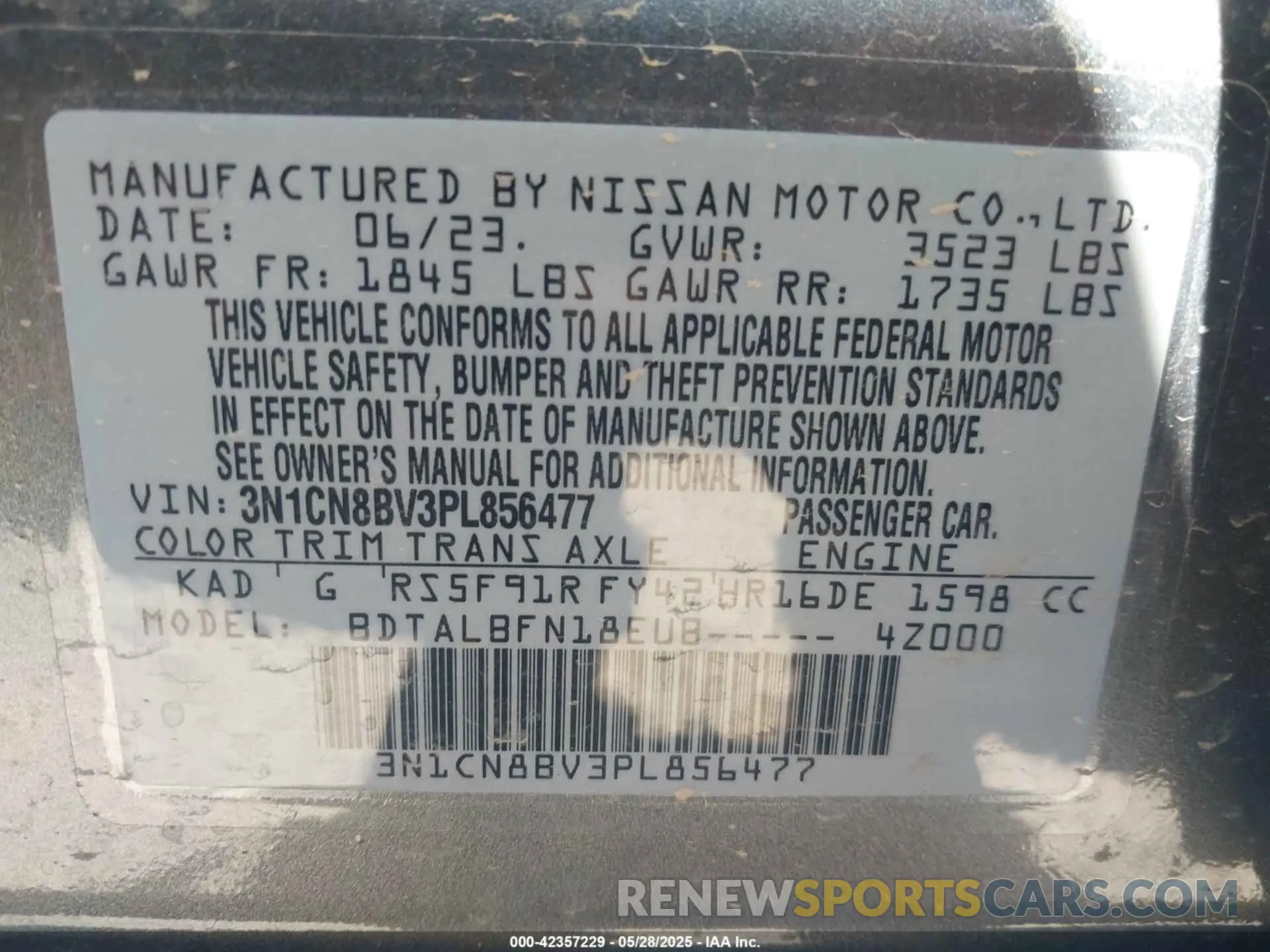 9 Photograph of a damaged car 3N1CN8BV3PL856477 NISSAN VERSA 2023